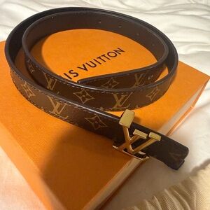 Louis Vuitton Dark Brown Monogram Belt with Gold Buckle